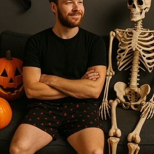 J.Crew Men’s Black Skull Print Boxer Shorts L Halloween Punk Goth Grunge Spooky